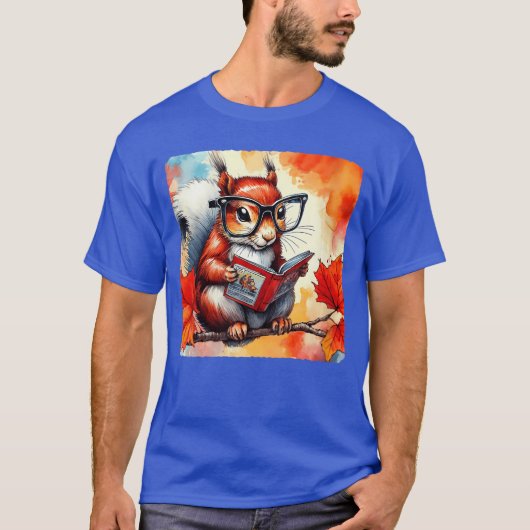 女性 リス コミック本 読書 紅葉 枝 Tシャツ (正面)