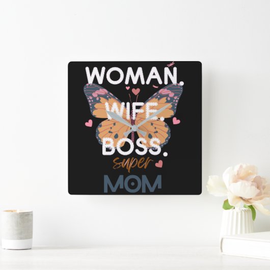女性,妻,ボス,すごい母 スクエア壁時計 (ホーム)