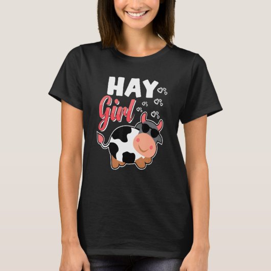 女性 少女 牛 酪農 牧場 Tシャツ (正面)
