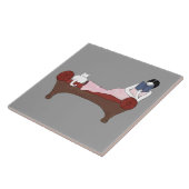 女性、猫およびAの非常によい本のセラミックタイル タイル (側面)