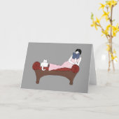女性、猫、そして非常に良いブックノートカード カード (黄色い花)