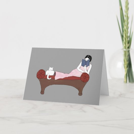 女性、猫、そして非常に良いブックノートカード カード (正面)