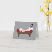 女性、猫、そして非常に良いブックノートカード カード (黄色い花)