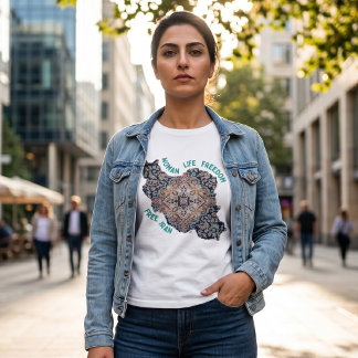 女性 生きる 自由 | ペルシャ絨毯 グリーン Tシャツ