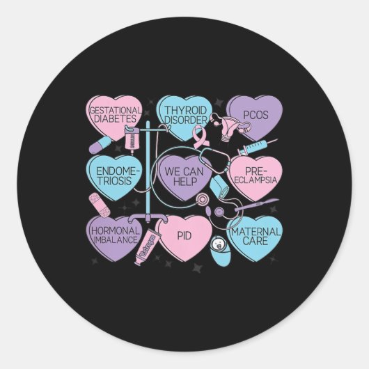 女性 産科 バレンタインデー 看護師 産婦人科 産科医 ラウンドシール (正面)