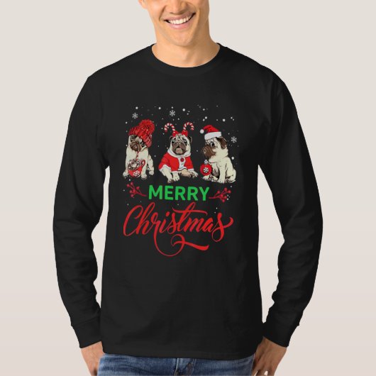 女性、男性、子供、犬のためのパグの醜いクリスマスのセーター Tシャツ (正面)