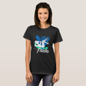 女性 自転車クランチポーズ スポーツ フィットネスピラティス Tシャツ (正面フル)