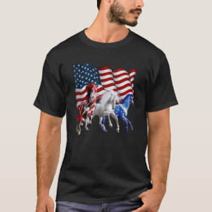 女性 馬 アメリカ国旗 7月4日 パ Tシャツ
