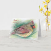 女性(鳥)ショウジョウコウカンチョウバードインパステルアートクリスマス カード (黄色い花)