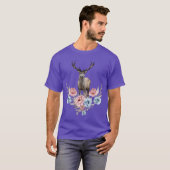 女性 鹿 花 森林 動物 面白い Tシャツ (正面フル)