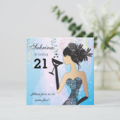 女性| DIY名前及び年齢のための誕生会 招待状 (スタンド正面)