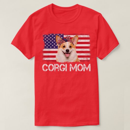 女性Corgi Mom 7月の愛国心のあるWomの米国国旗 Tシャツ (デザイン正面)