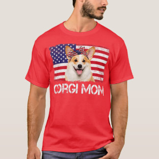 女性Corgi Mom 7月の愛国心のあるWomの米国国旗 Tシャツ
