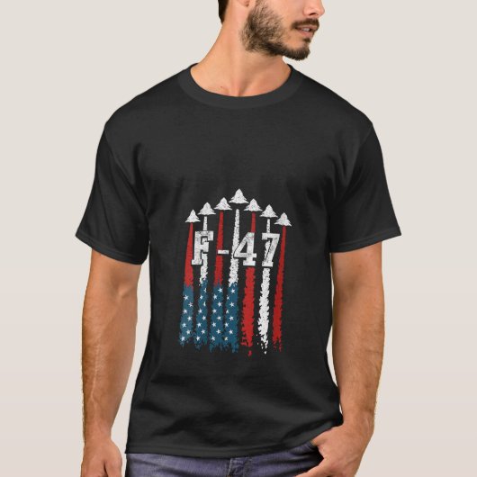 女性F47戦闘機ジェットエアショーアメリカ国旗Airc Tシャツ (正面)