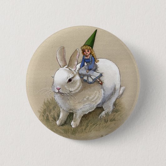 女性Gnomeおよびウサギ 缶バッジ (正面)