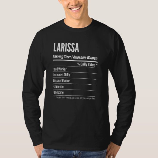 女性Larissa栄養の事実サイズCalサービス Tシャツ (正面)