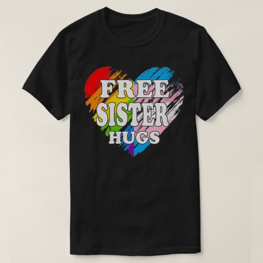 女性LGBTQフリー姉妹ハグゲイプライドLGBTアリー Tシャツ (デザイン正面)