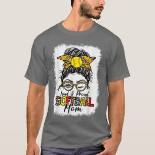 女性Loud & Softball誇りを持ったママMessy Bun Leopard Tシャツ