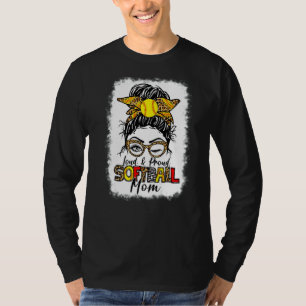 女性Loud & Softball誇りを持ったママMessy Bun Leopard Tシャツ