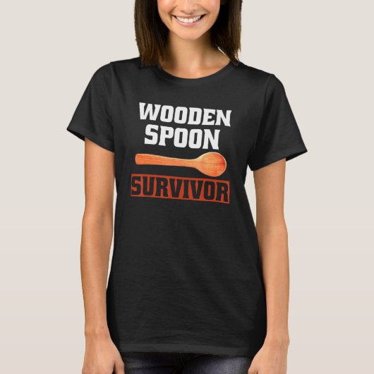 女性Mの木製スイタリアンプーン生存者T型旗 Tシャツ (正面)