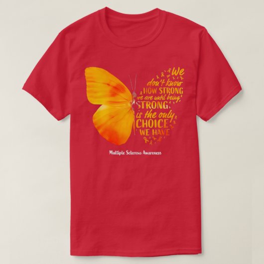 女性MSバタフライオレンジリボン複数の強膜 Tシャツ (デザイン正面)