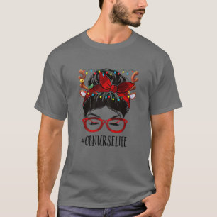 女性OBナースライフChristmas Woman Messy Bun Buf Tシャツ