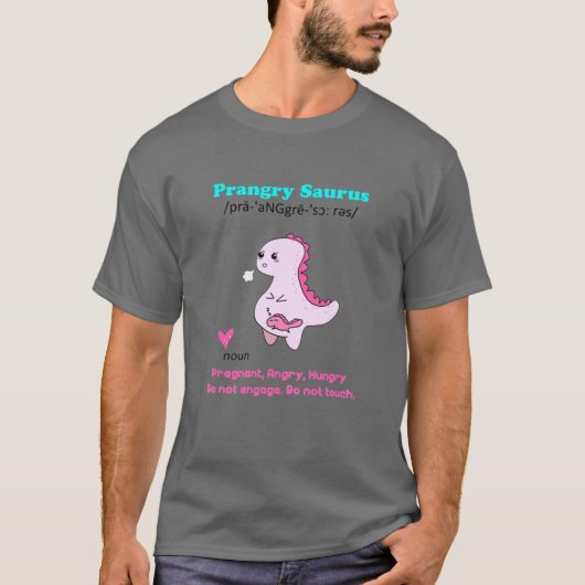 女性Prangry Saurus定義おもしろい妊娠 Tシャツ (正面)