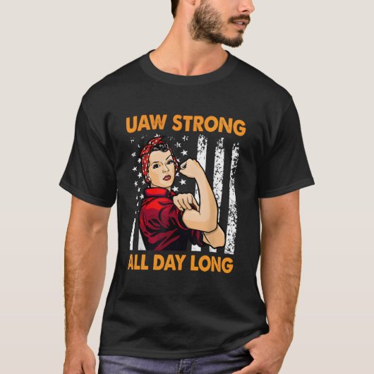 女性Uaw Strike Red Tee自動統一された労働者ピック Tシャツ (正面)
