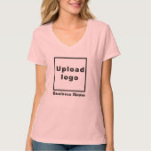 女性Vネックピンクのビジネス名とロゴ Tシャツ (正面)
