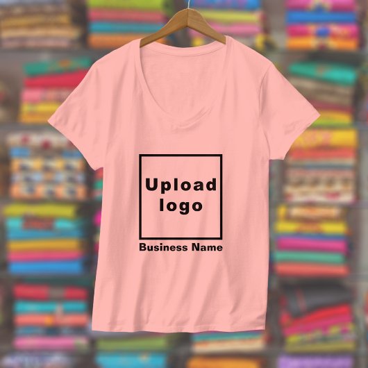 女性Vネックピンクのビジネス名とロゴ Tシャツ