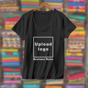 女性Vネックブラックのビジネス名とロゴ Tシャツ