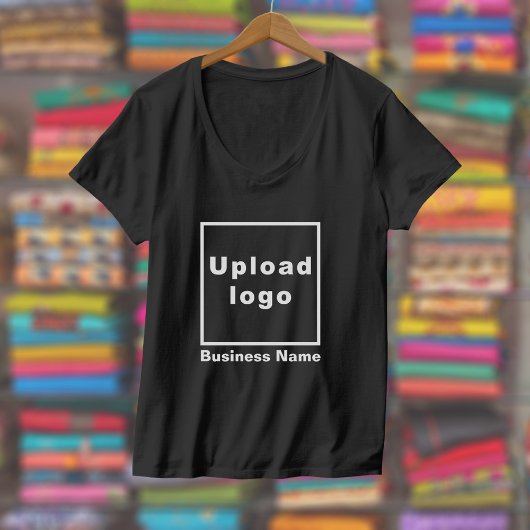女性Vネックブラックのビジネス名とロゴ Tシャツ