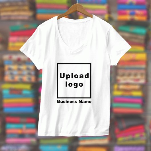 女性Vネックホワイトのビジネス名とロゴ Tシャツ