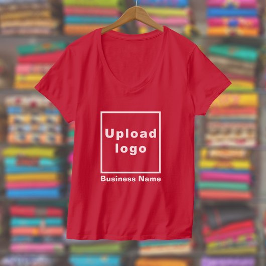 女性Vネックレッドのビジネス名とロゴ Tシャツ