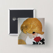 女性WITH赤いバラ 缶バッジ (正面&裏面)