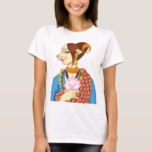 女性WITH LOTUS -民族のインドのデザイン Tシャツ