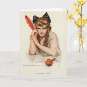 女性With Redクイルペンの挨拶状 カード (黄色い花)