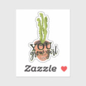 女手描きサボテンの植物を育てる シール (シート)