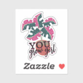 女手描きモンステラ植物を成長 シール (シート)