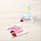 女日本のの子名のこけし桜 スクエアペーパーコースター (インサイチュ)