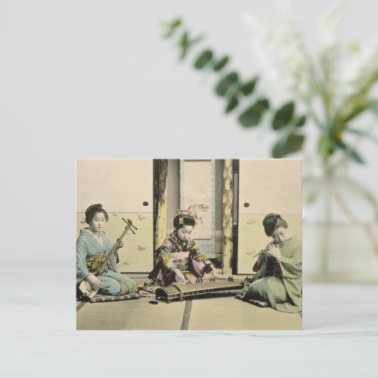 女日本のの子遊は笛「琴」とサミス ポストカード (スタンド正面)