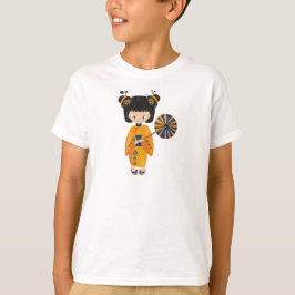女日本のの子，日本，かわいい女の子，オレンジ色の着物 Tシャツ