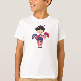 女日本のの子，日本，かわいい女の子，ピンクの着物 Tシャツ