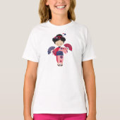 女日本のの子，日本，かわいい女の子，ピンクの着物 Tシャツ (正面)