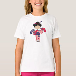 女日本のの子，日本，かわいい女の子，ピンクの着物 Tシャツ