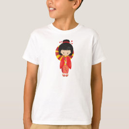 女日本のの子，日本，かわいい女の子，赤い着物 Tシャツ