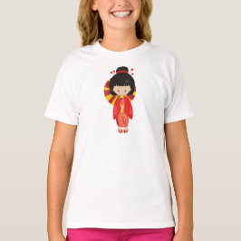 女日本のの子，日本，かわいい女の子，赤い着物 Tシャツ