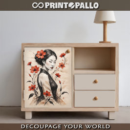 女日本のインクおにぎり紙ポートレート 薄葉紙