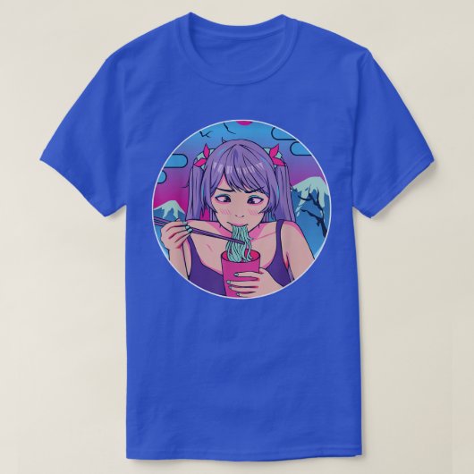 女日本の子麺アニメマンガグラフィックアート日本 Tシャツ (デザイン正面)