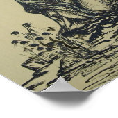 女日本の芸者スケッチペンとインク ポスター (角)